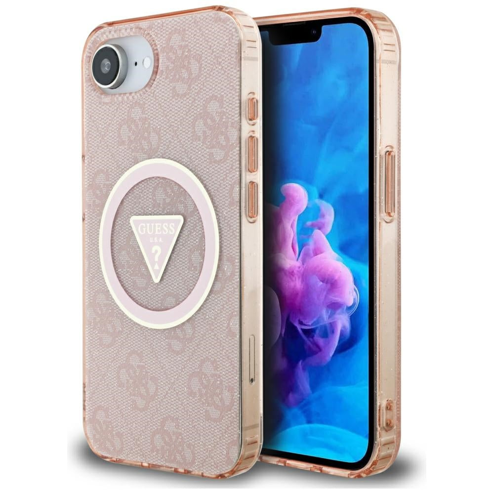 Θήκη MagSafe για Apple iPhone 17e / 16e, Guess, IML Glitter 4G Circle Triangle, Ροζ