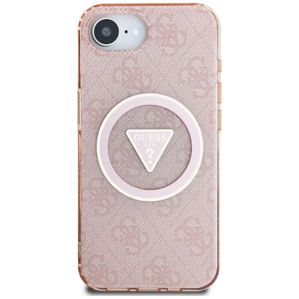 Θήκη MagSafe για Apple iPhone 17e / 16e, Guess, IML Glitter 4G Circle Triangle, Ροζ