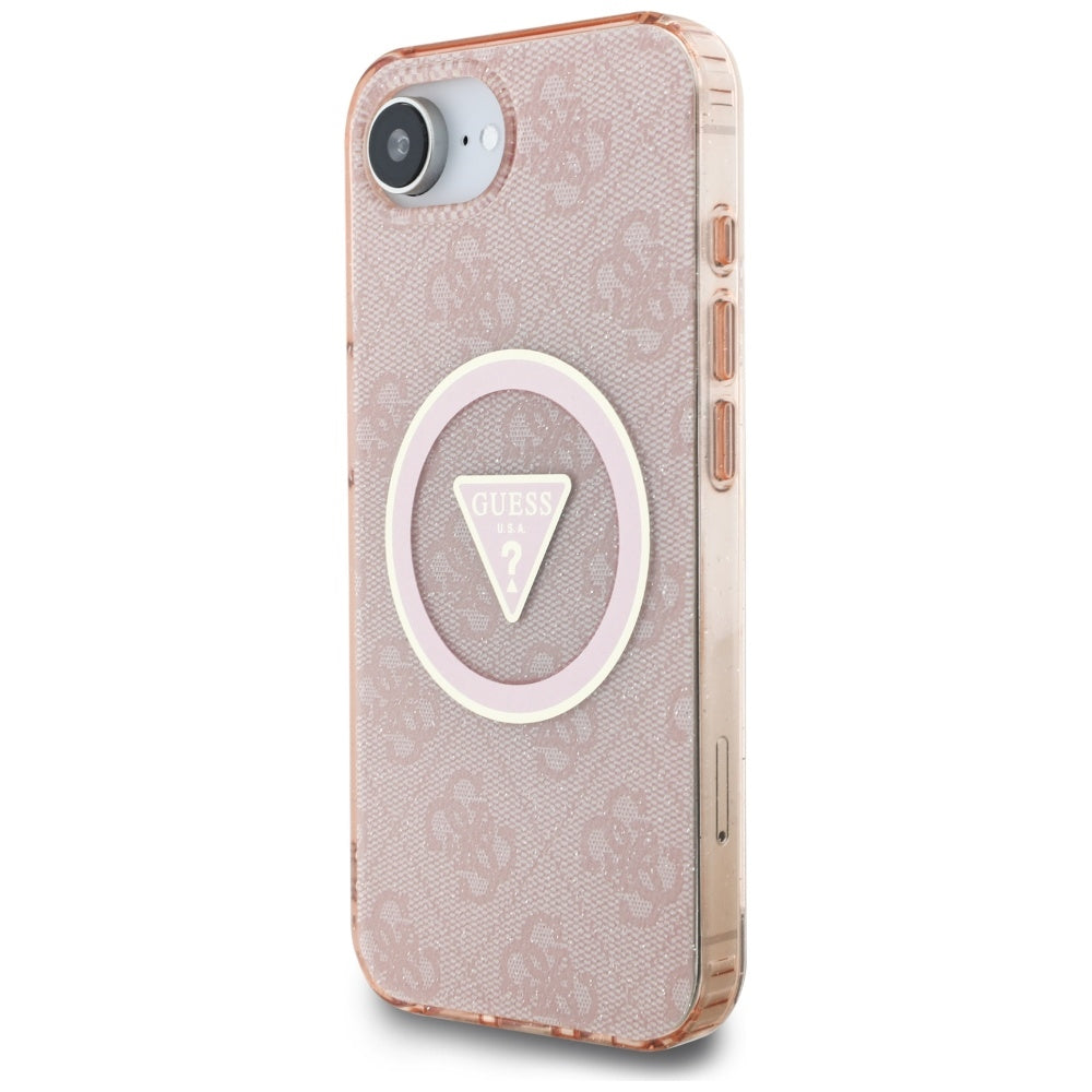 Θήκη MagSafe για Apple iPhone 17e / 16e, Guess, IML Glitter 4G Circle Triangle, Ροζ