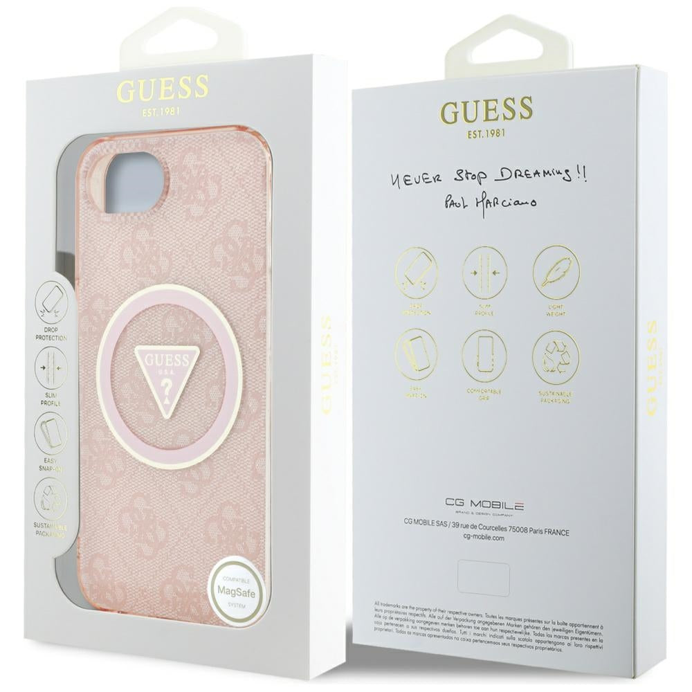 Θήκη MagSafe για Apple iPhone 17e / 16e, Guess, IML Glitter 4G Circle Triangle, Ροζ