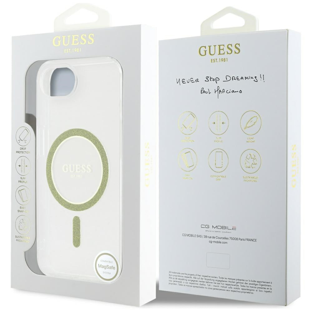 Θήκη MagSafe για Apple iPhone 17e / 16e, Guess, IML Glitter Circle, Διάφανη