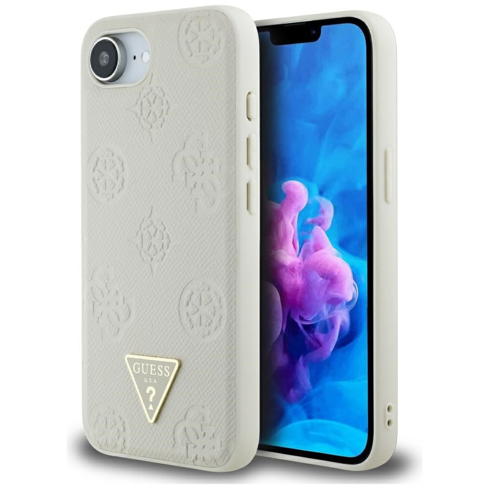 Θήκη MagSafe για Apple iPhone 17e / 16e, Guess, Peony Grained Hot Stamp Triangle, Μπεζ