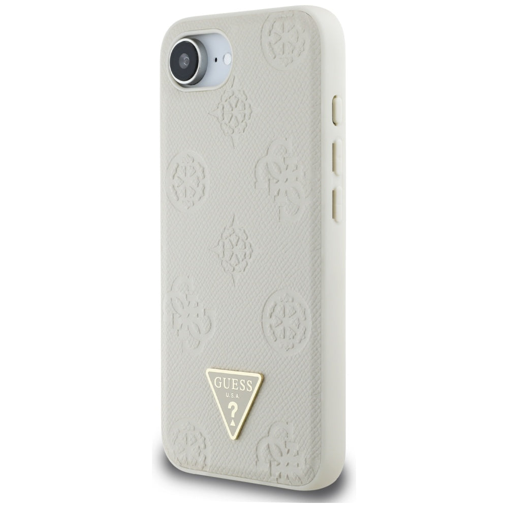 Θήκη MagSafe για Apple iPhone 17e / 16e, Guess, Peony Grained Hot Stamp Triangle, Μπεζ
