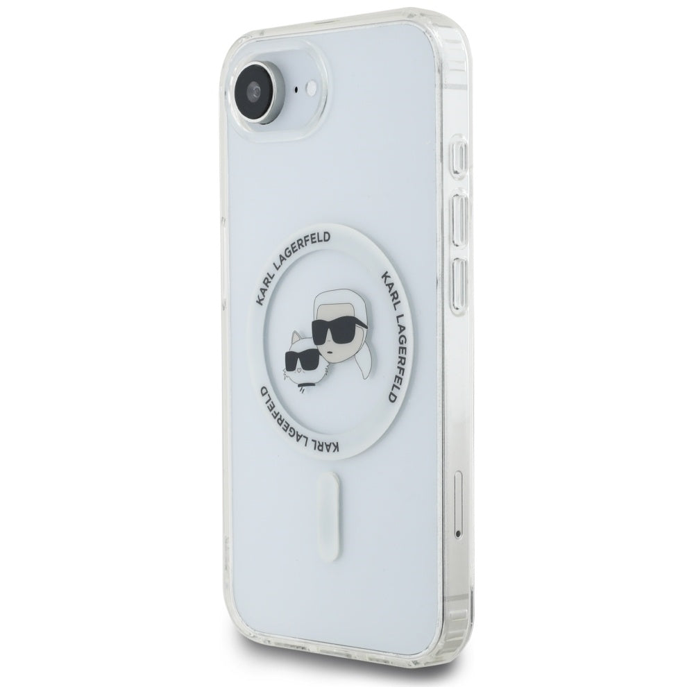 MagSafe Case for Apple iPhone 17e / 16e, Karl Lagerfeld, IML Metal Karl & Choupette's Heads, White
