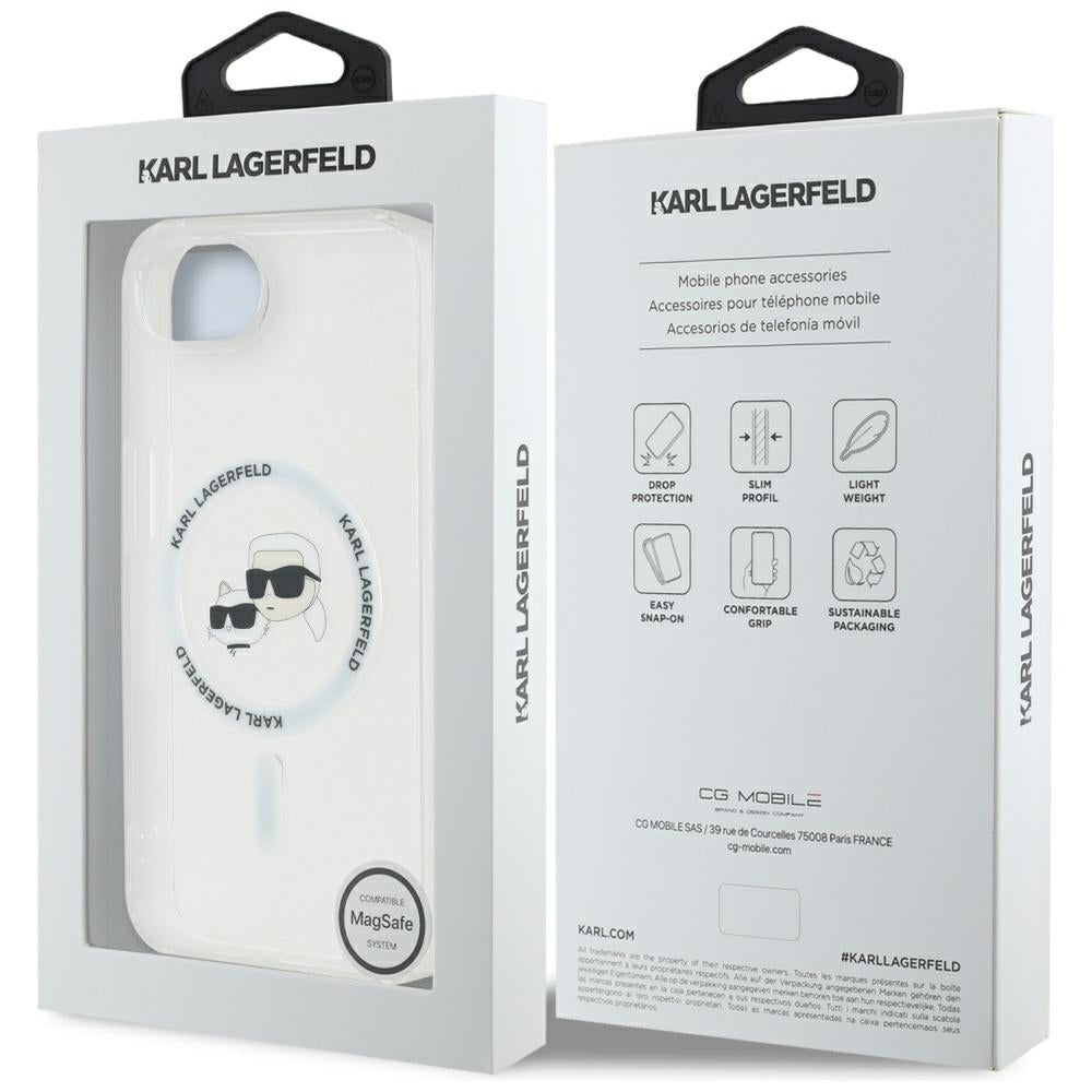 MagSafe Case for Apple iPhone 17e / 16e, Karl Lagerfeld, IML Metal Karl & Choupette's Heads, White