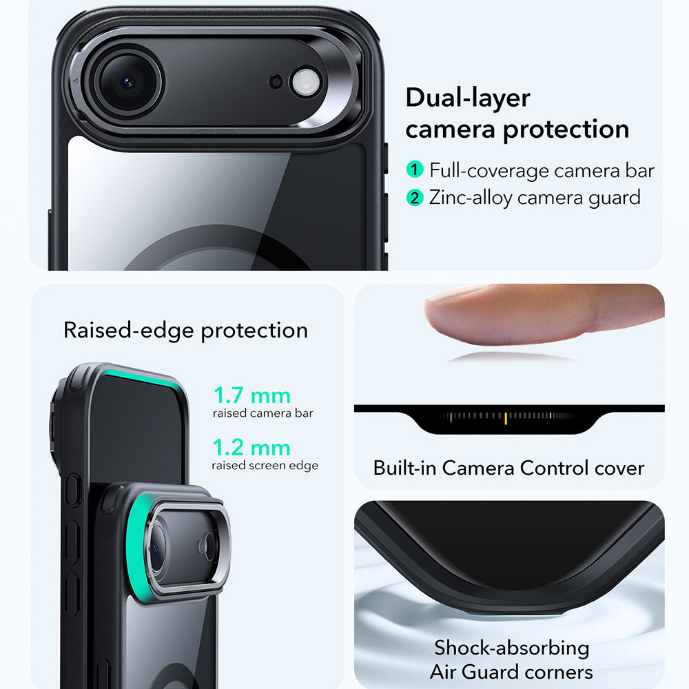 MagSafe Case for Apple iPhone 17 Air, ESR, Classic Hybrid Kickstand, Black Transparent