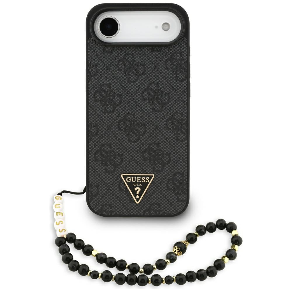 Θήκη MagSafe για Apple iPhone 17 Air, Guess, 4G Triangle Logo με Λουράκι Κορδονιού, Μαύρη