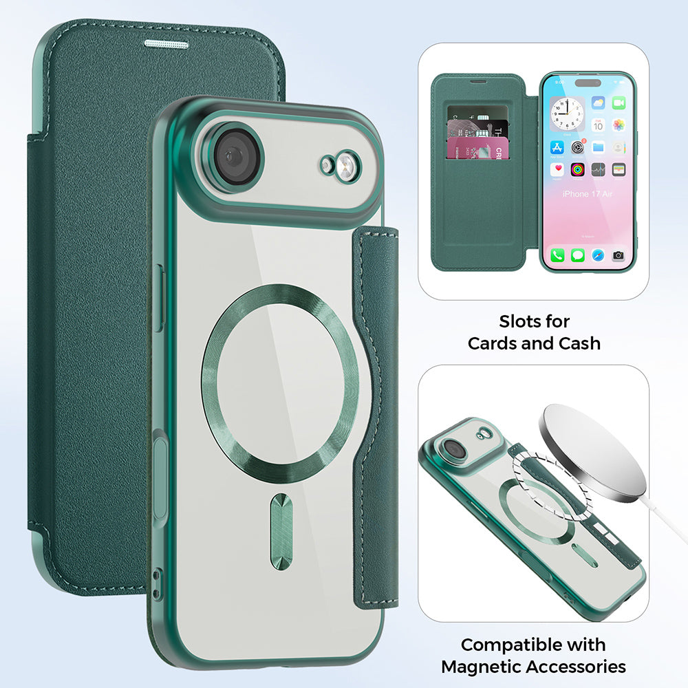 Θήκη MagSafe για Apple iPhone 17 Air, Techsuit, SmartMag Book, Πράσινη