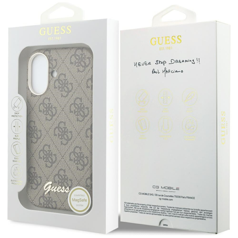 MagSafe Case for Apple iPhone 17, Guess, 4G Script Logo, Brown