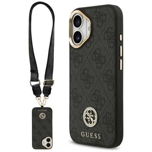 Θήκη MagSafe για Apple iPhone 17, Guess, 4G Strass Logo with Big Strap, Μαύρη