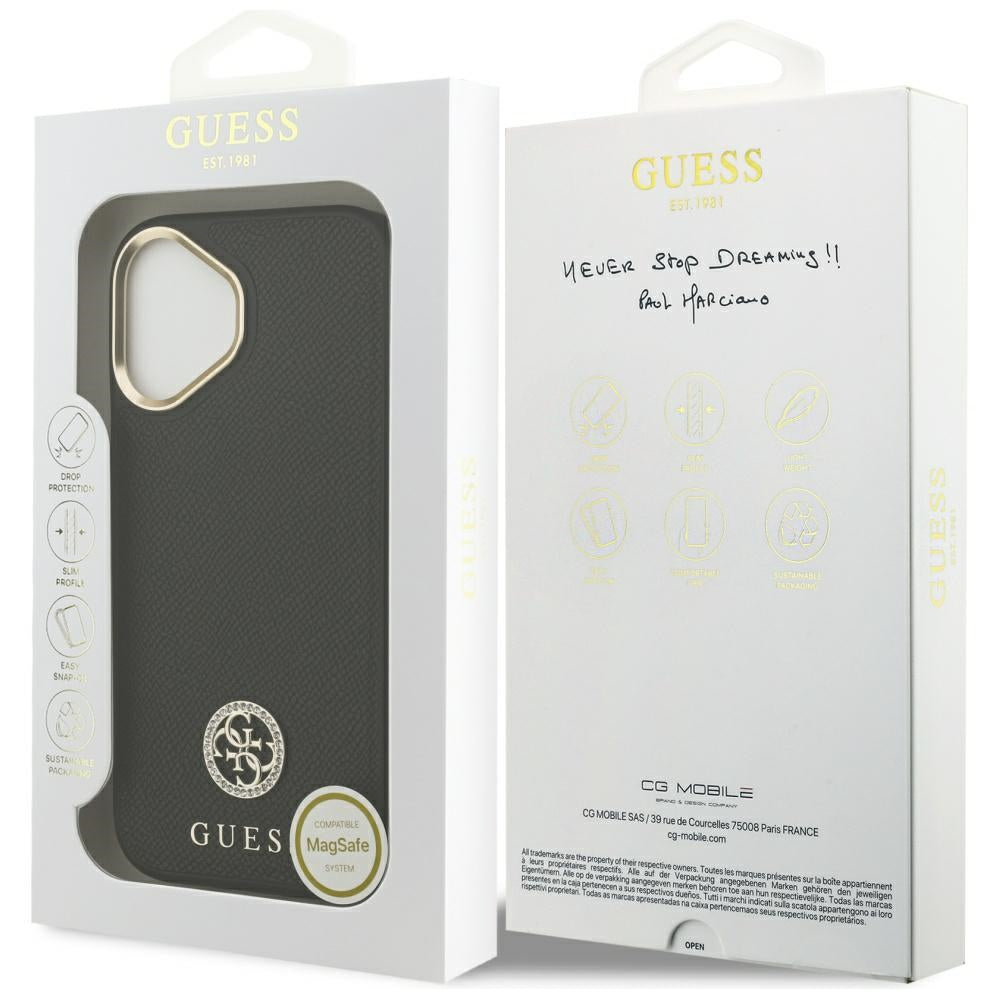 Θήκη MagSafe για Apple iPhone 17, Guess, Grained Strass Logo, Μαύρη