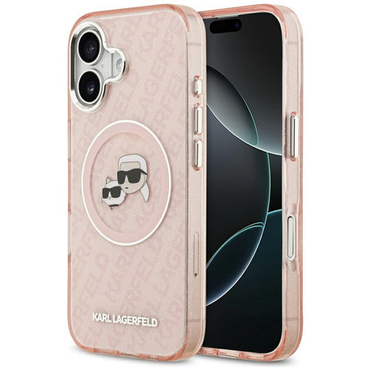 Θήκη MagSafe για Apple iPhone 17, Karl Lagerfeld, IML Glitter Karl & Choupette`s Heads, Ροζ