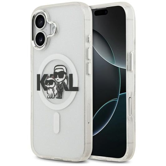 MagSafe Case for Apple iPhone 17, Karl Lagerfeld, IML Sketch Logo Glitter Karl & Choupette, Transparent