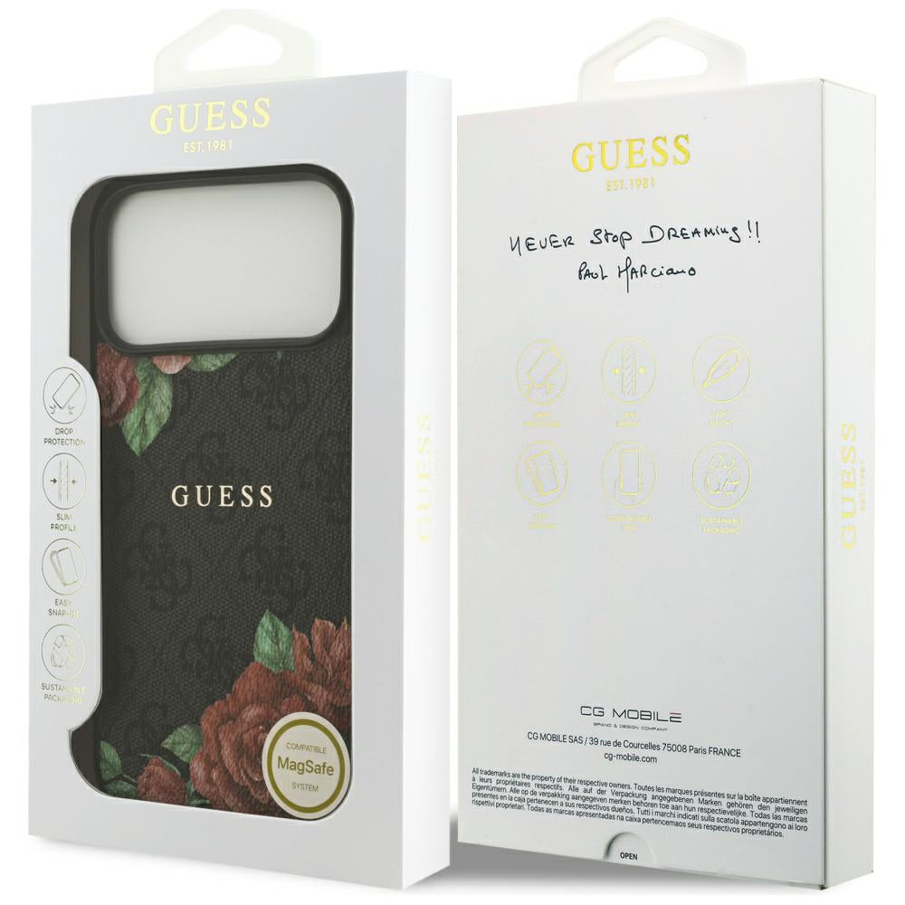 MagSafe Case for Apple iPhone 17 Pro, Guess, 4G Flowers Print, Black