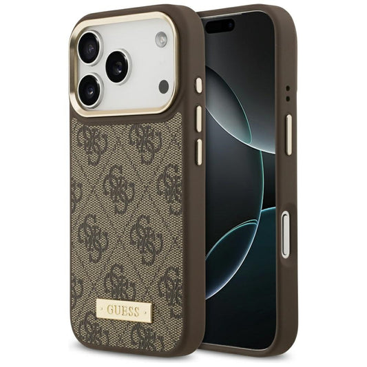 Θήκη MagSafe για Apple iPhone 17 Pro, Guess, 4G Logo Plate, Καφέ
