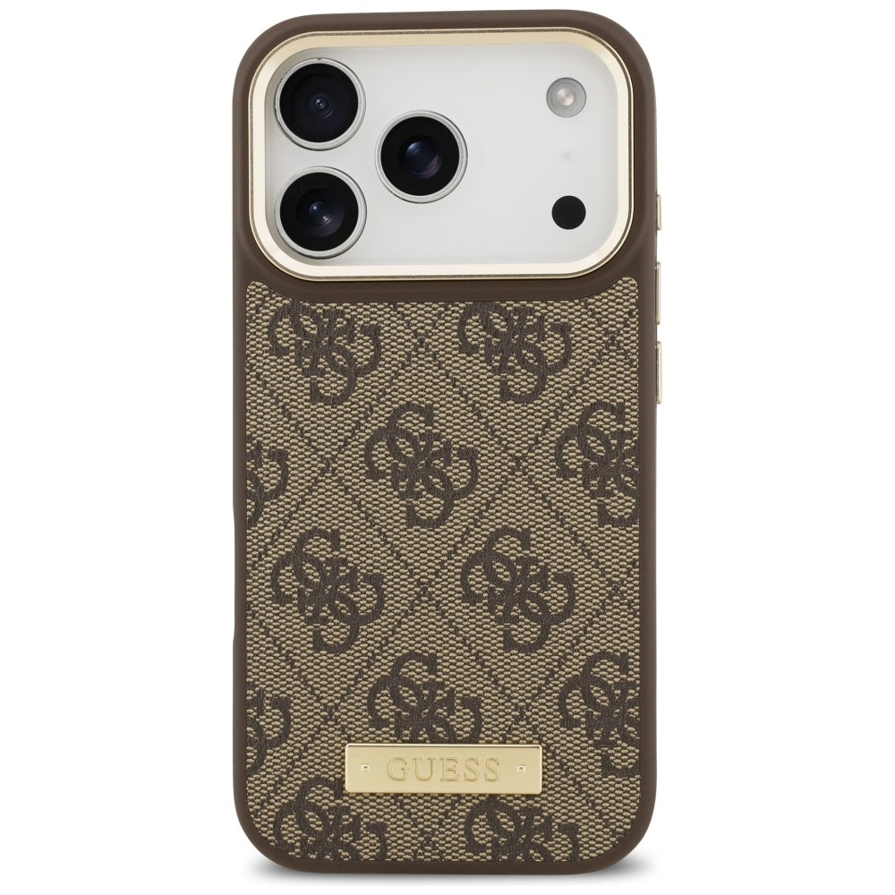 MagSafe Case for Apple iPhone 17 Pro, Guess, 4G Logo Plate, Brown