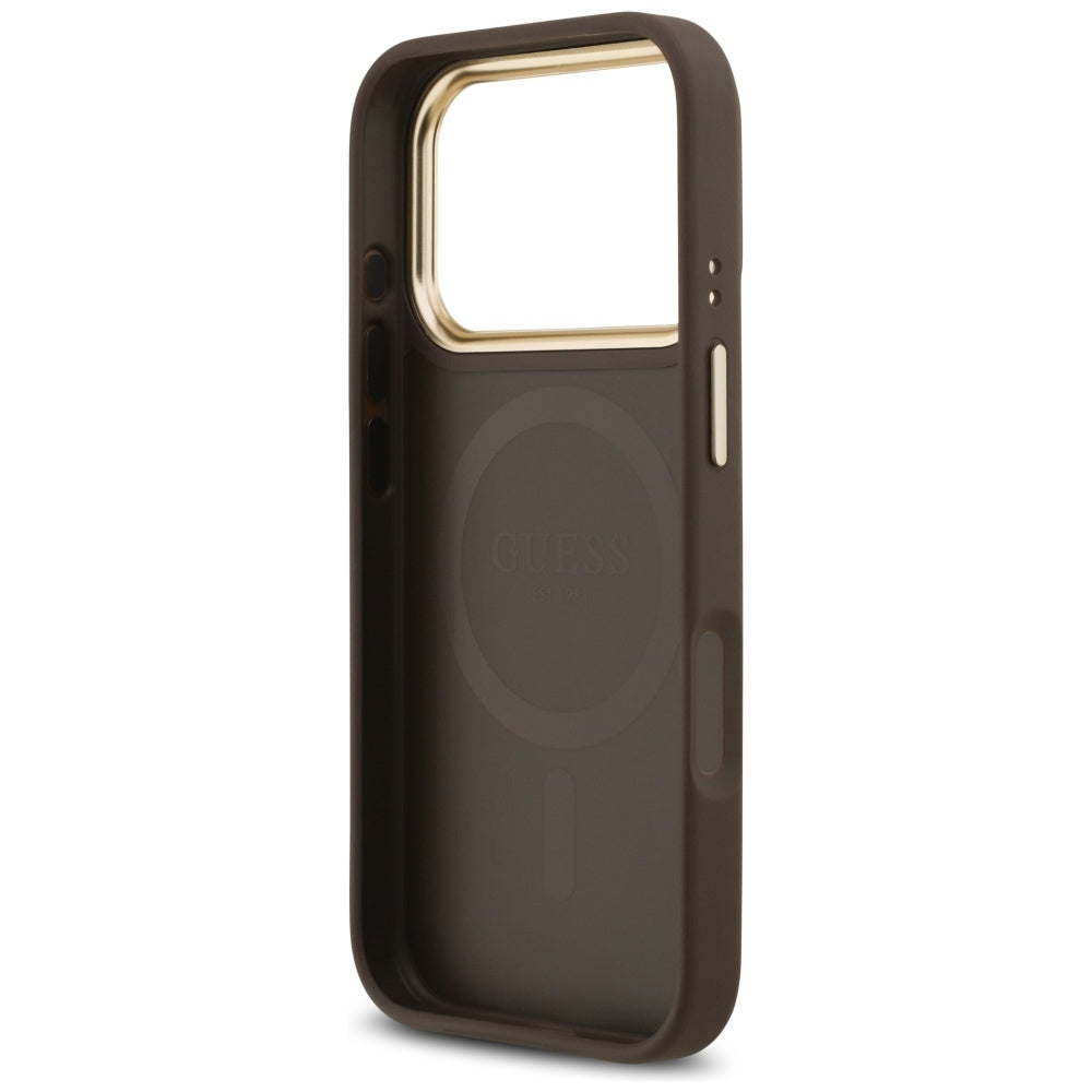 MagSafe Case for Apple iPhone 17 Pro, Guess, 4G Strass Logo, Brown