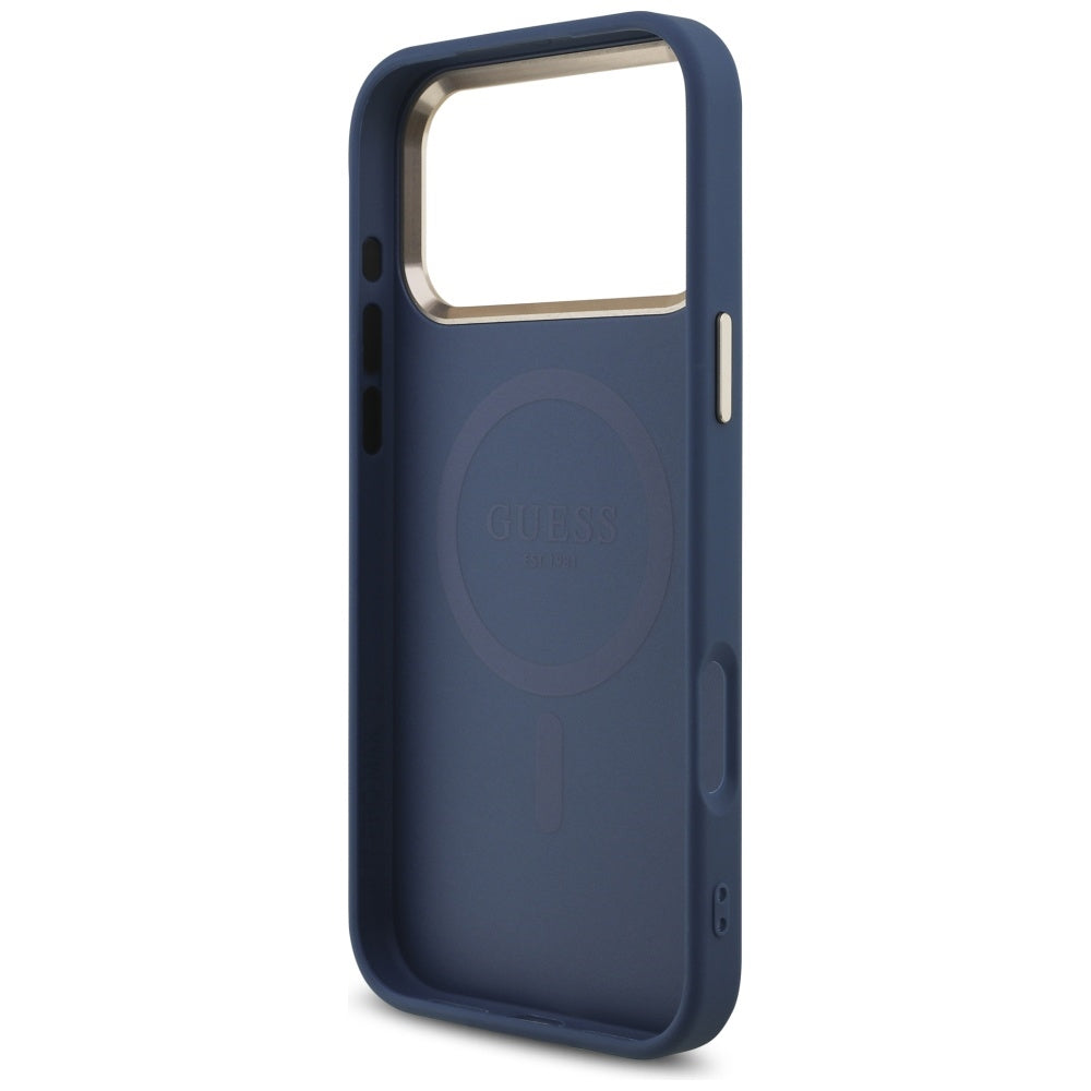 MagSafe Case for Apple iPhone 17 Pro, Guess, 4G Triangle Logo, Golden Blue