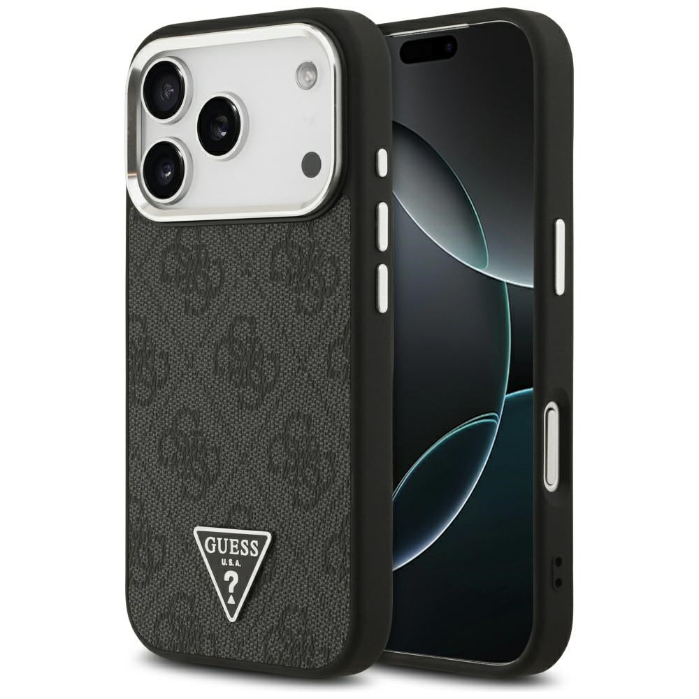 Θήκη MagSafe για Apple iPhone 17 Pro, Guess, 4G Triangle Logo, Μαύρη Ασημί