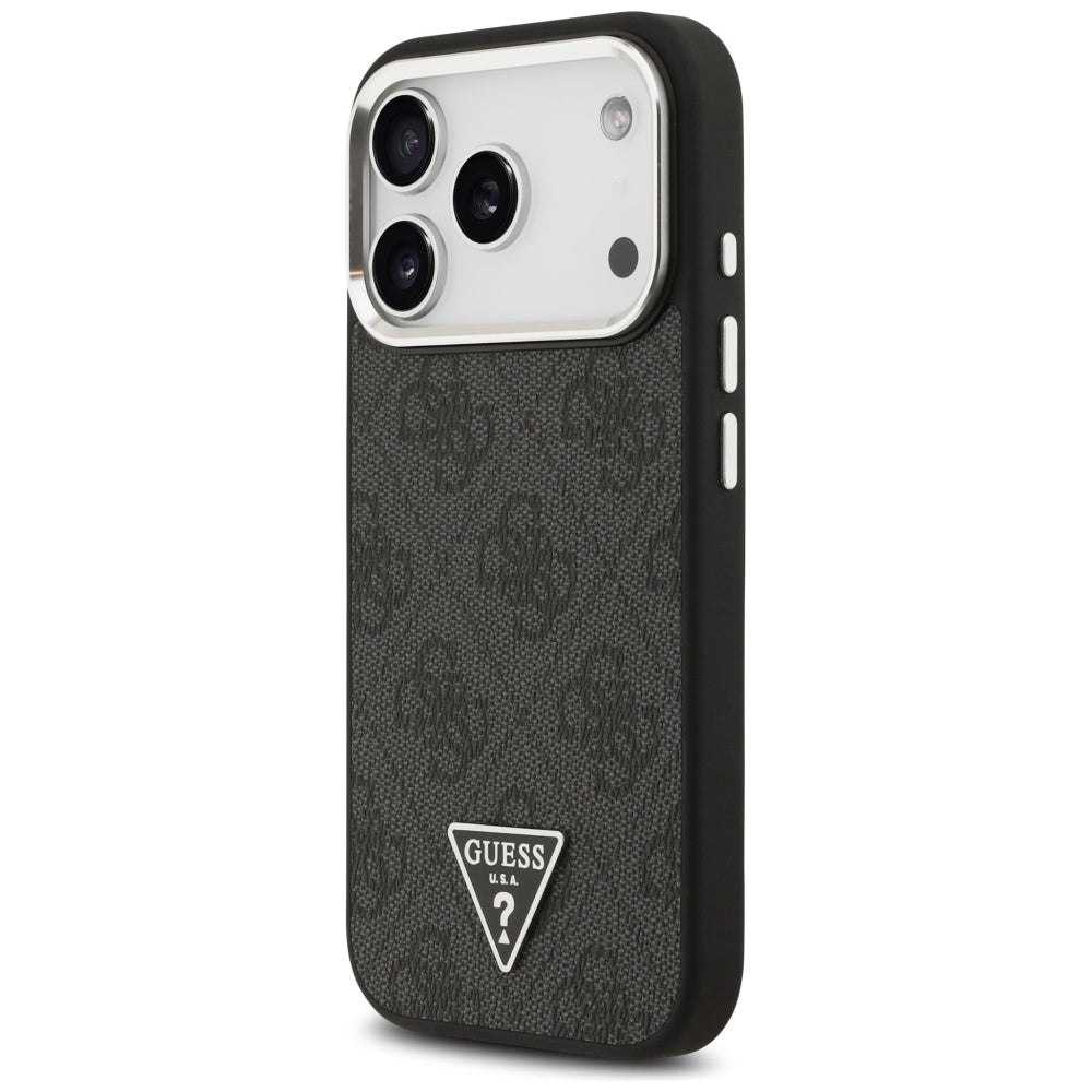 Θήκη MagSafe για Apple iPhone 17 Pro, Guess, 4G Triangle Logo, Μαύρη Ασημί