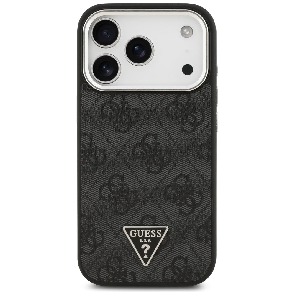 Θήκη MagSafe για Apple iPhone 17 Pro, Guess, 4G Triangle Logo, Μαύρη Ασημί