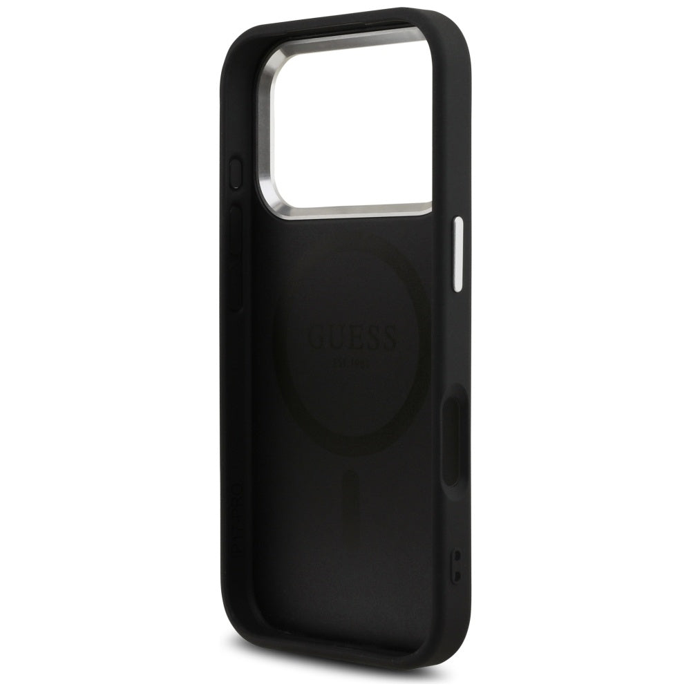 Θήκη MagSafe για Apple iPhone 17 Pro, Guess, 4G Triangle Logo, Μαύρη Ασημί