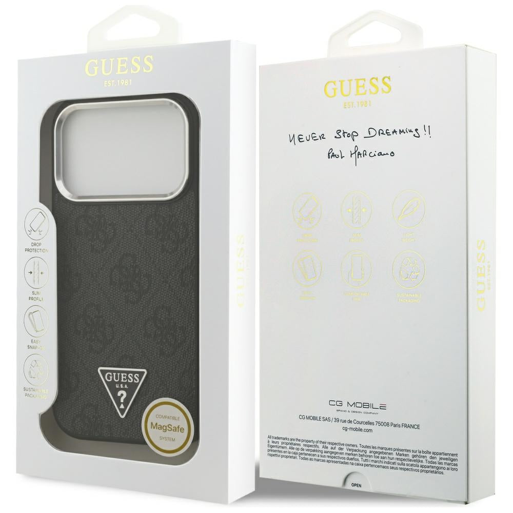 Θήκη MagSafe για Apple iPhone 17 Pro, Guess, 4G Triangle Logo, Μαύρη Ασημί