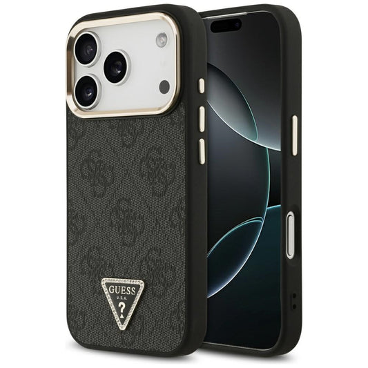 Θήκη MagSafe για Apple iPhone 17 Pro, Guess, 4G Triangle Logo, Μαύρη Χρυσή