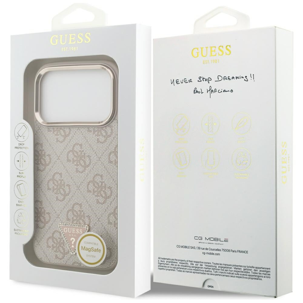 Θήκη MagSafe για Apple iPhone 17 Pro, Guess, 4G Triangle Logo, Ροζ Χρυσό