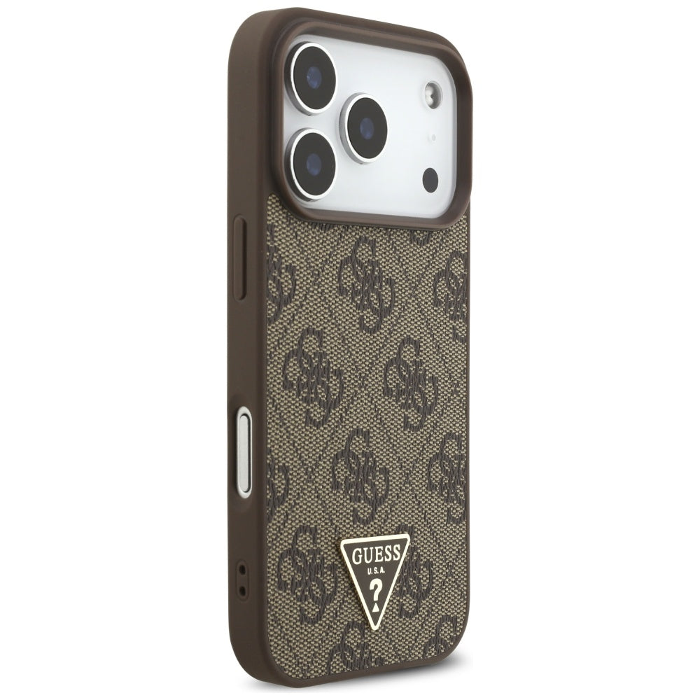 Θήκη MagSafe για Apple iPhone 17 Pro, Guess, 4G Triangle Logo με Pearl Strap, Καφέ