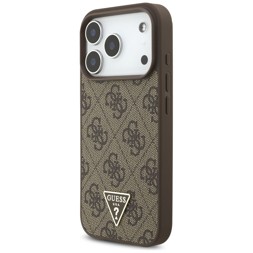 Θήκη MagSafe για Apple iPhone 17 Pro, Guess, 4G Triangle Logo με Pearl Strap, Καφέ