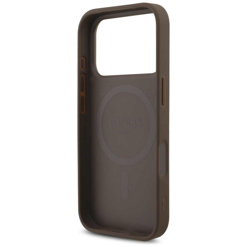 Θήκη MagSafe για Apple iPhone 17 Pro, Guess, 4G Triangle Logo με Pearl Strap, Καφέ