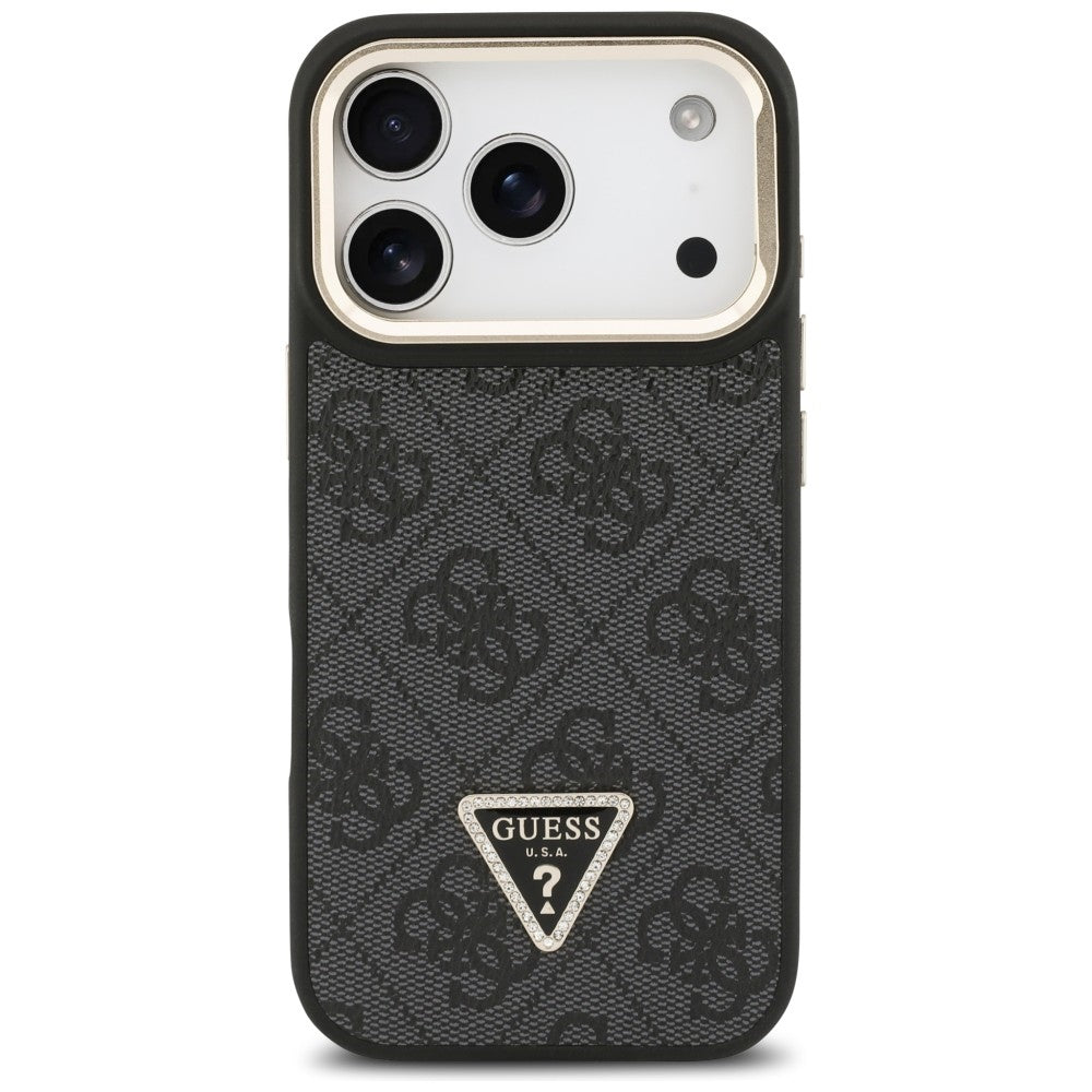 Θήκη MagSafe για Apple iPhone 17 Pro, Guess, 4G Triangle Logo με Βάση Κάμερας, Μαύρη Χρυσή