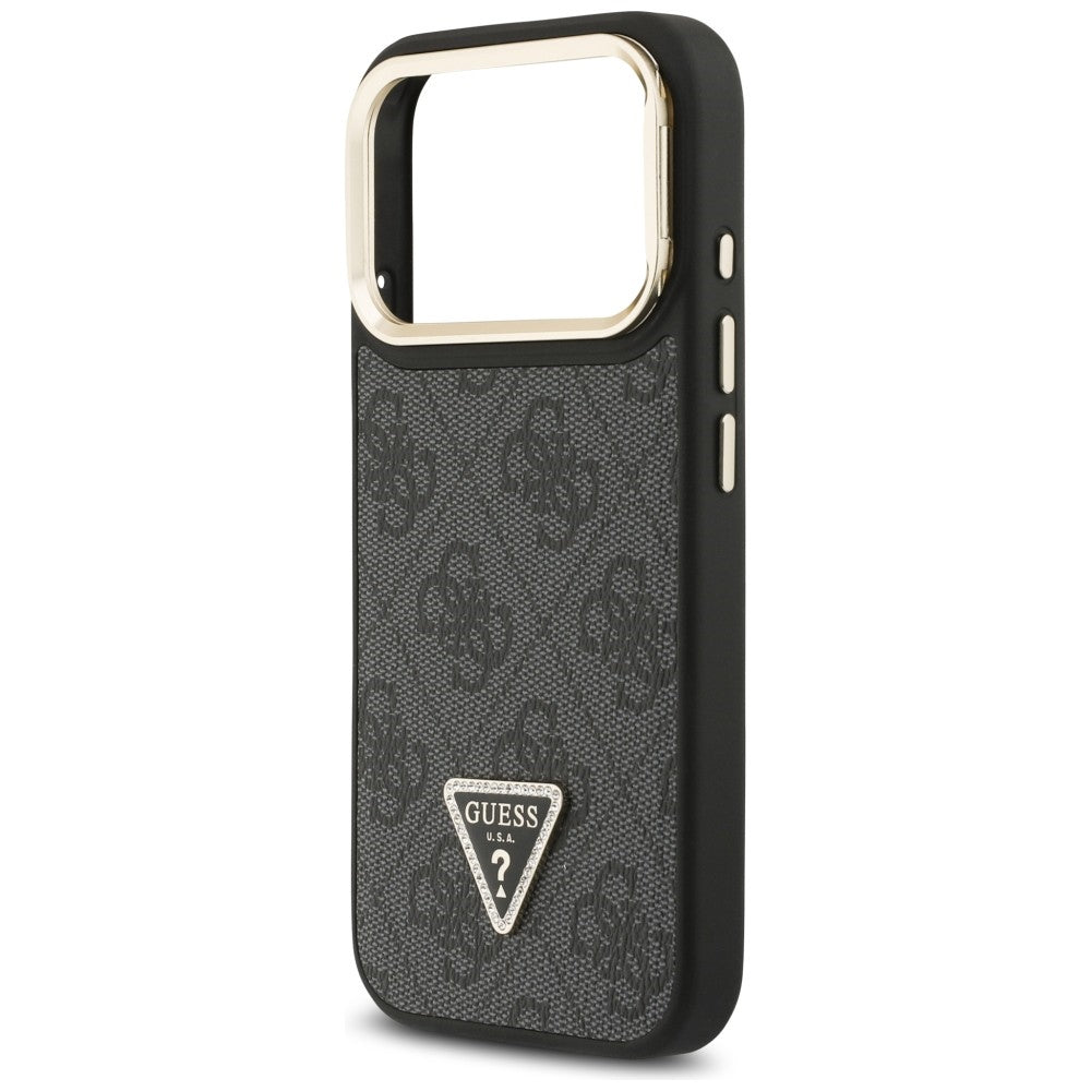 Θήκη MagSafe για Apple iPhone 17 Pro, Guess, 4G Triangle Logo με Βάση Κάμερας, Μαύρη Χρυσή