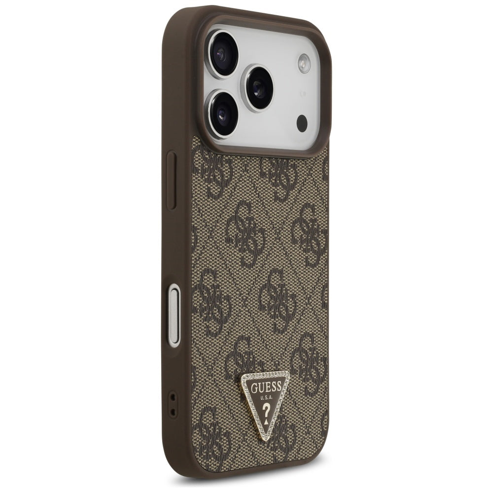 Θήκη MagSafe για Apple iPhone 17 Pro, Guess, 4G Triangle Strass, Καφέ
