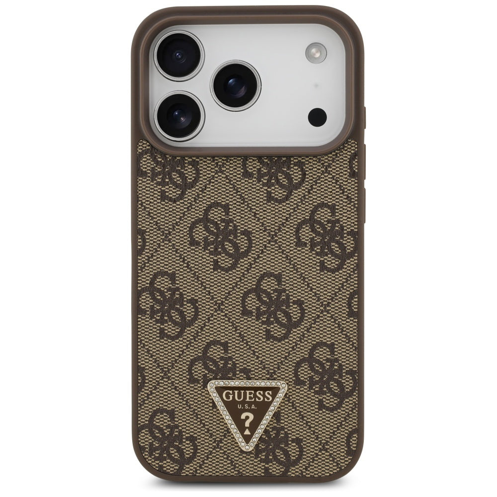 Θήκη MagSafe για Apple iPhone 17 Pro, Guess, 4G Triangle Strass, Καφέ