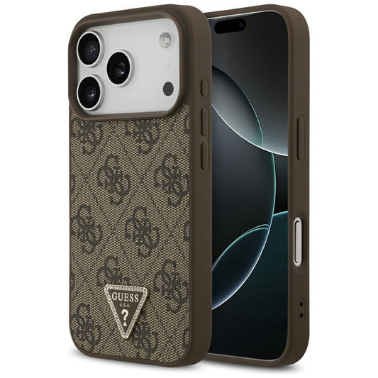 MagSafe Case for Apple iPhone 17 Pro, Guess, 4G Triangle Strass, Brown