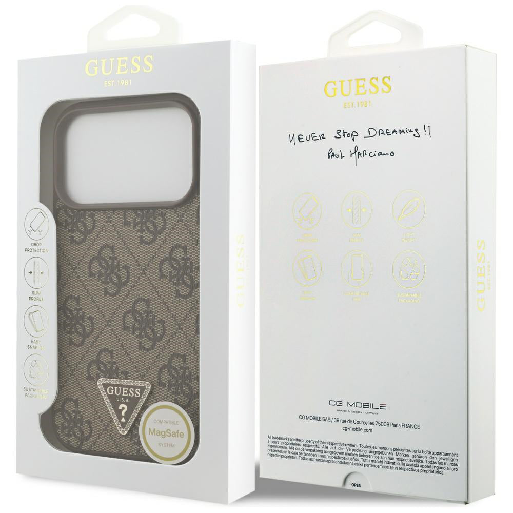 Θήκη MagSafe για Apple iPhone 17 Pro, Guess, 4G Triangle Strass, Καφέ