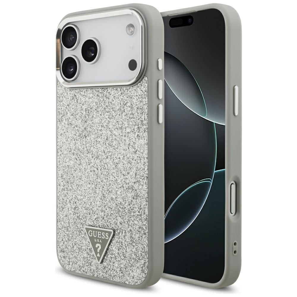 Θήκη MagSafe για Apple iPhone 17 Pro, Guess, Glitter Triangle Logo, Ασημί