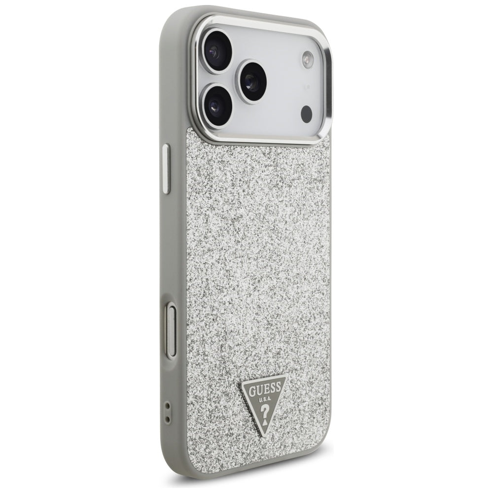 Θήκη MagSafe για Apple iPhone 17 Pro, Guess, Glitter Triangle Logo, Ασημί