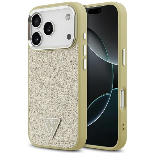 Θήκη MagSafe για Apple iPhone 17 Pro, Guess, Glitter Triangle Logo, Χρυσή