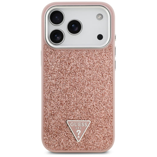 Θήκη MagSafe για Apple iPhone 17 Pro, Guess, Glitter Triangle Logo, Ροζ