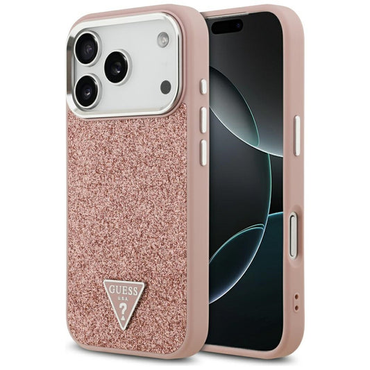 Θήκη MagSafe για Apple iPhone 17 Pro, Guess, Glitter Triangle Logo, Ροζ