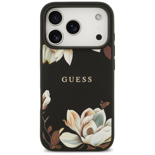 Θήκη MagSafe για Apple iPhone 17 Pro, Guess, Grained Flowers, Μαύρη