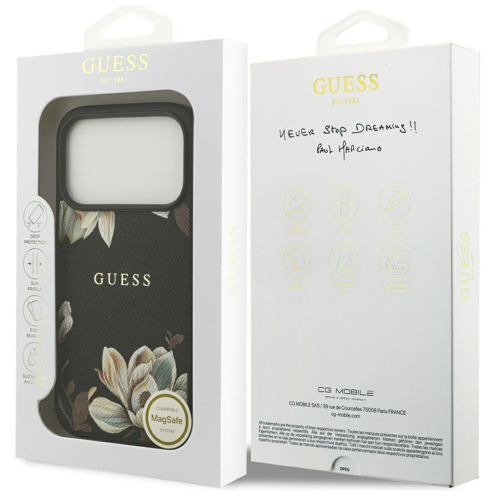 Θήκη MagSafe για Apple iPhone 17 Pro, Guess, Grained Flowers, Μαύρη