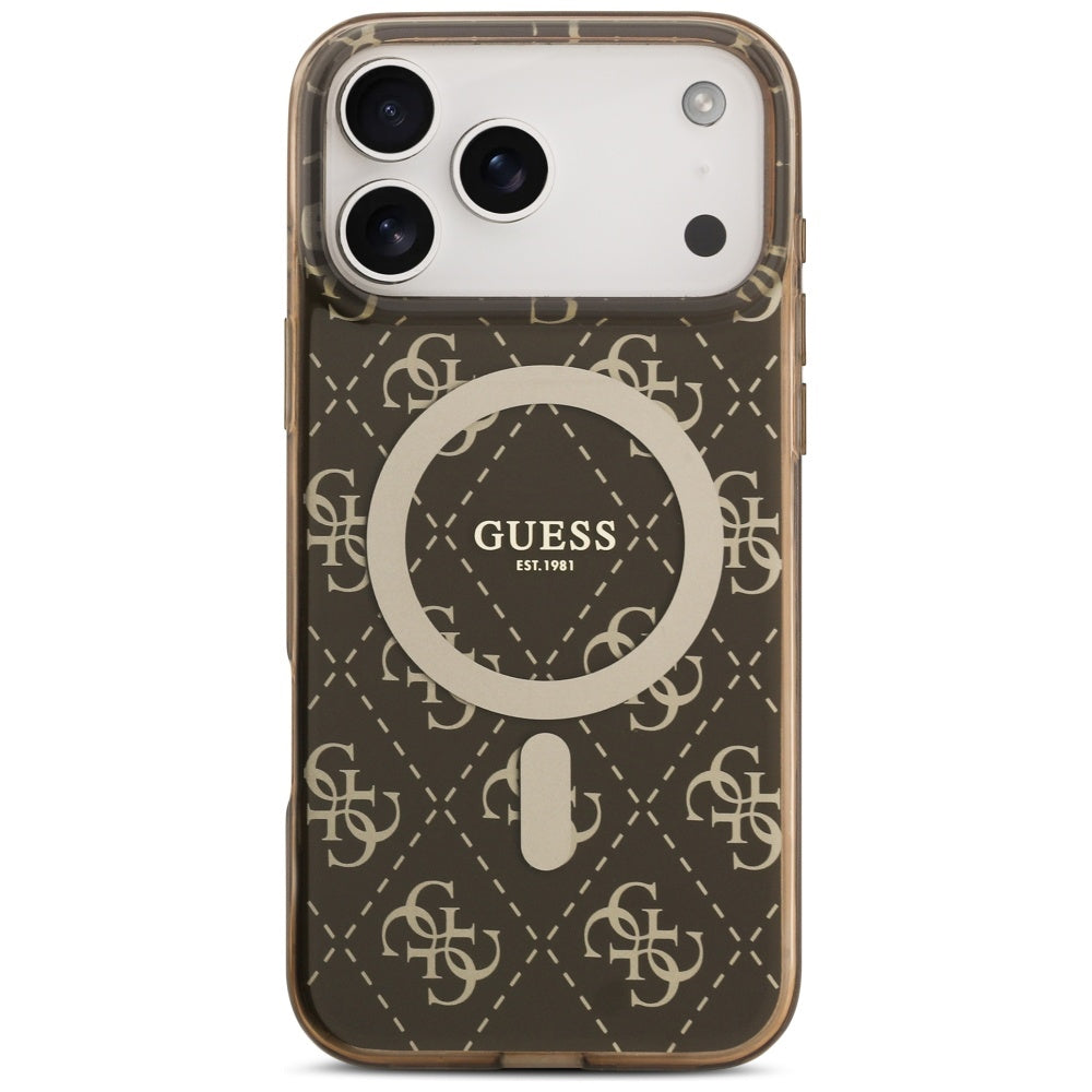 Θήκη MagSafe για Apple iPhone 17 Pro, Guess, IML 4G Background, Καφέ