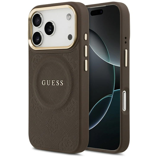 MagSafe Case for Apple iPhone 17 Pro, Guess, Peony Hot Stamp, Brown