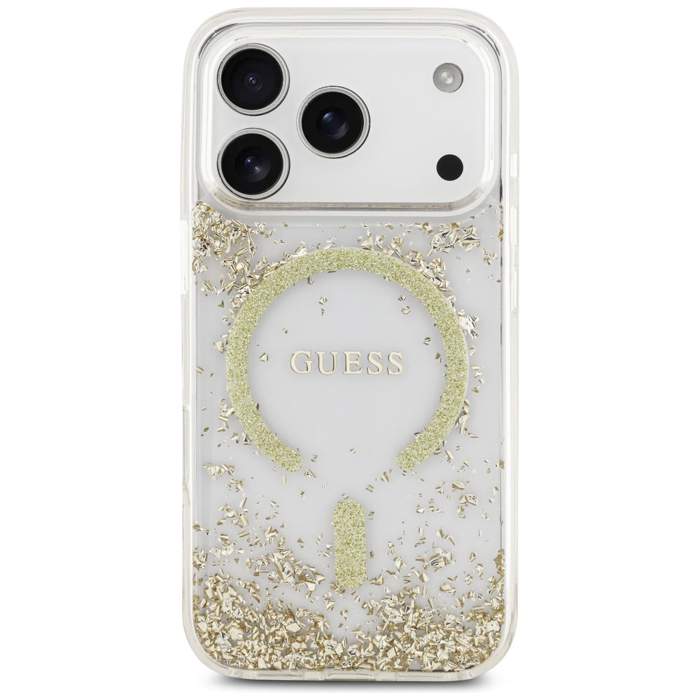 MagSafe Case for Apple iPhone 17 Pro, Guess, Resin Bottom Glitter, Gold