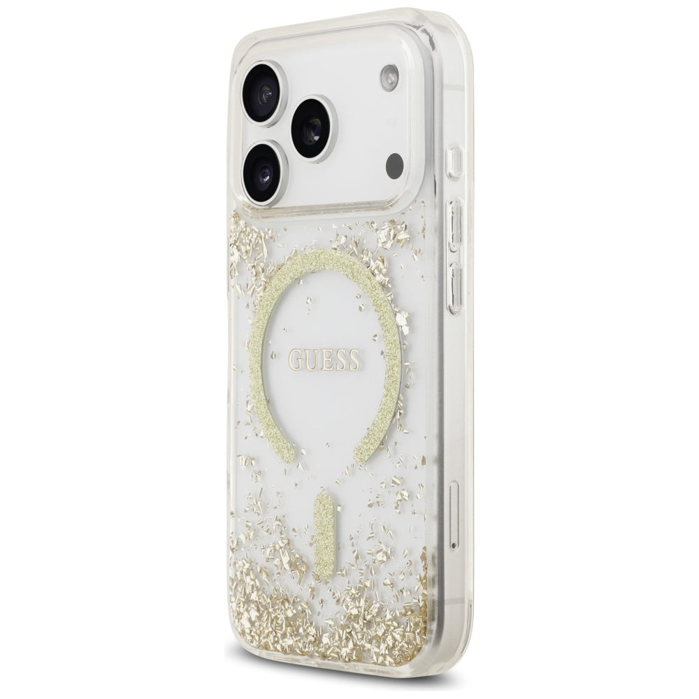 MagSafe Case for Apple iPhone 17 Pro, Guess, Resin Bottom Glitter, Gold