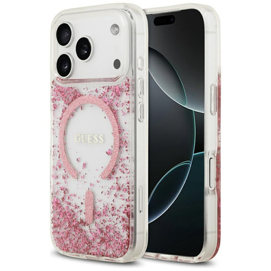 Θήκη MagSafe για Apple iPhone 17 Pro, Guess, Resin Bottom Glitter, Ροζ